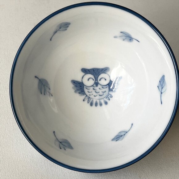 Mino Ware Cute Owl Bowl Blue and White Porcelain Japan - Picture 5 of 8